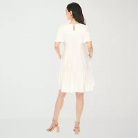 White Mark V-Neck Womens Short Sleeve A-Line Dress