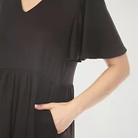 White Mark V-Neck Womens Short Sleeve A-Line Dress