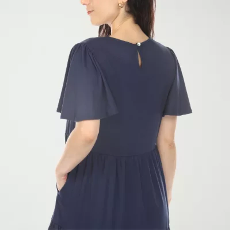 White Mark V-Neck Womens V Neck Short Sleeve A-Line Dress