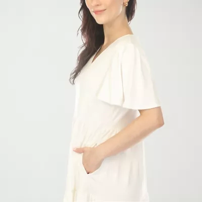 White Mark V-Neck Womens Short Sleeve A-Line Dress
