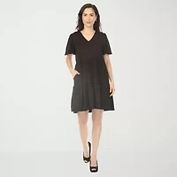 White Mark V-Neck Womens Short Sleeve A-Line Dress