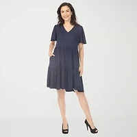 White Mark V-Neck Womens V Neck Short Sleeve A-Line Dress