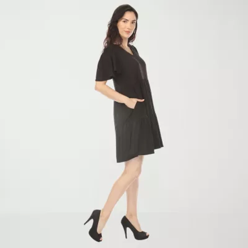 White Mark V-Neck Womens Short Sleeve A-Line Dress