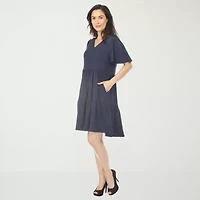 White Mark V-Neck Womens V Neck Short Sleeve A-Line Dress