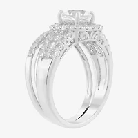 Limited Quantities! Womens Lab Created White Sapphire Sterling Silver Side Stone Halo Bridal Set