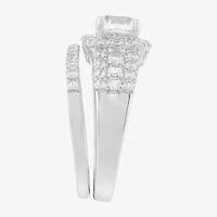 Limited Quantities! Womens Lab Created White Sapphire Sterling Silver Side Stone Halo Bridal Set
