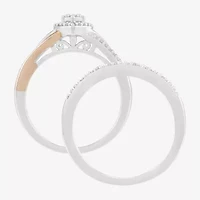 Limited Quantities! Womens 1/5 CT. Natural White Diamond 14K Rose Gold Over Silver Sterling Silver Heart Side Stone Cocktail Ring