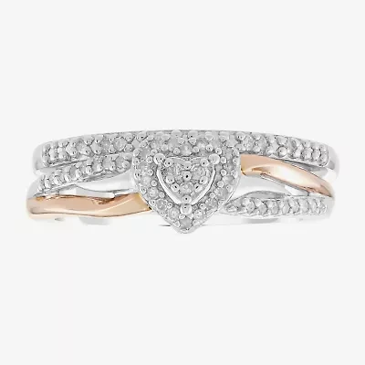 Limited Quantities! Womens 1/5 CT. Natural White Diamond 14K Rose Gold Over Silver Sterling Silver Heart Side Stone Cocktail Ring