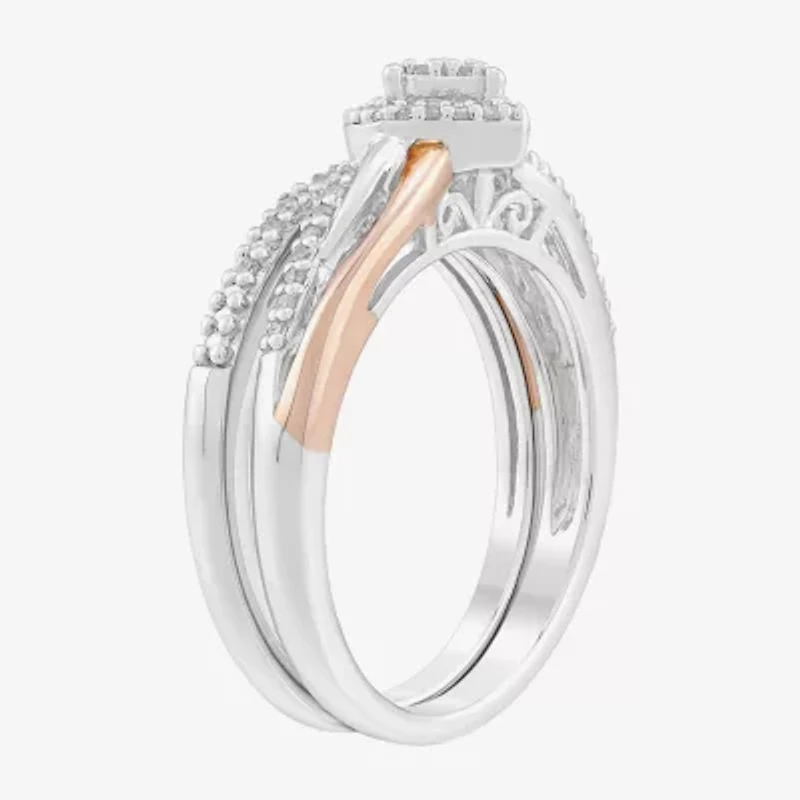 Limited Quantities! Womens 1/5 CT. Natural White Diamond 14K Rose Gold Over Silver Sterling Silver Heart Side Stone Cocktail Ring