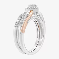 Limited Quantities! Womens 1/5 CT. Natural White Diamond 14K Rose Gold Over Silver Sterling Silver Heart Side Stone Cocktail Ring