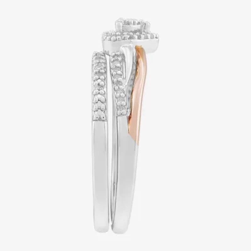 Limited Quantities! Womens 1/5 CT. Natural White Diamond 14K Rose Gold Over Silver Sterling Silver Heart Side Stone Cocktail Ring