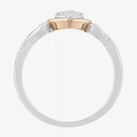 Limited Quantities! Womens Diamond Accent Natural White Diamond 14K Rose Gold Over Silver Sterling Silver Heart Side Stone Cocktail Ring