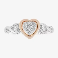 Limited Quantities! Womens Diamond Accent Natural White Diamond 14K Rose Gold Over Silver Sterling Silver Heart Side Stone Cocktail Ring