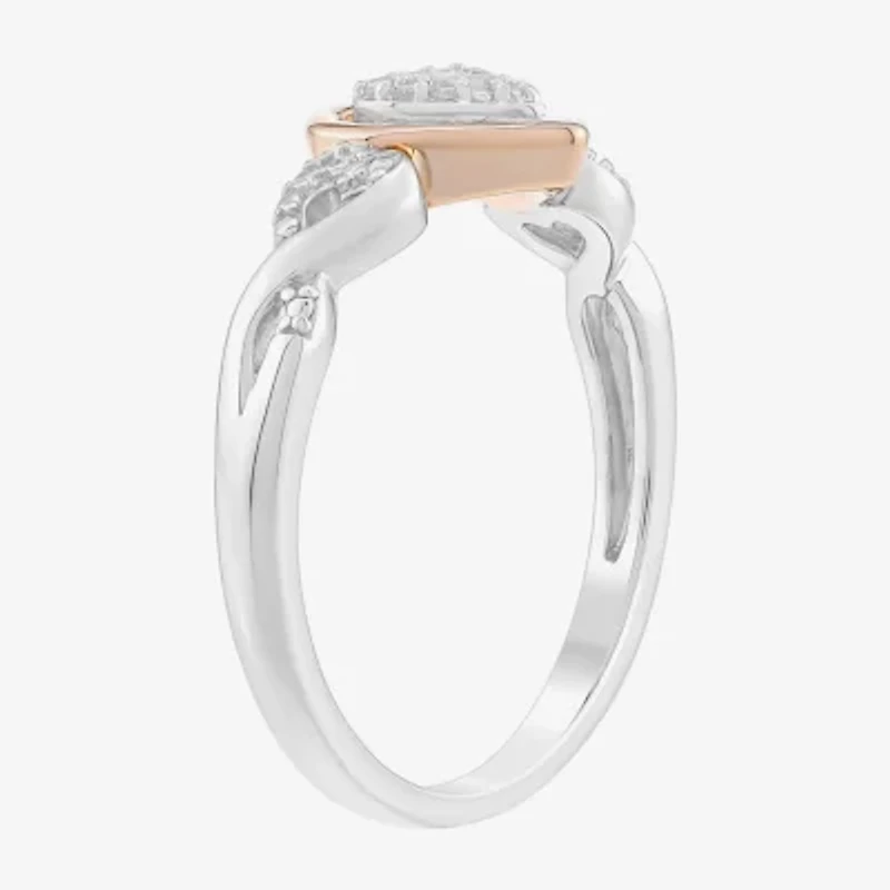 Limited Quantities! Womens Diamond Accent Natural White Diamond 14K Rose Gold Over Silver Sterling Silver Heart Side Stone Cocktail Ring