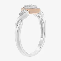 Limited Quantities! Womens Diamond Accent Natural White Diamond 14K Rose Gold Over Silver Sterling Silver Heart Side Stone Cocktail Ring