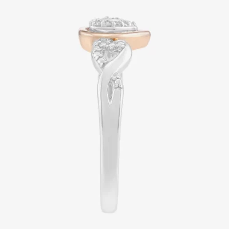 Limited Quantities! Womens Diamond Accent Natural White Diamond 14K Rose Gold Over Silver Sterling Silver Heart Side Stone Cocktail Ring