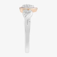 Limited Quantities! Womens Diamond Accent Natural White Diamond 14K Rose Gold Over Silver Sterling Silver Heart Side Stone Cocktail Ring