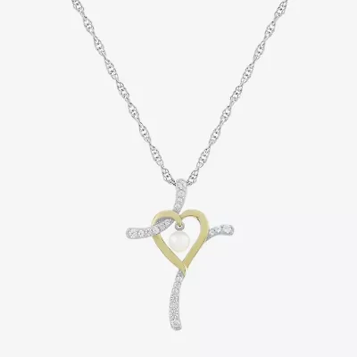Religious Jewelry Limited Quantities! Womens Genuine White Cultured Akoya Pearl 14K Gold Over Silver Sterling Silver Cross 20 Inch Pendant Necklace