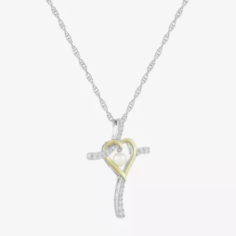 Religious Jewelry Limited Quantities! Womens Genuine White Cultured Akoya Pearl 14K Gold Over Silver Sterling Silver Cross 20 Inch Pendant Necklace
