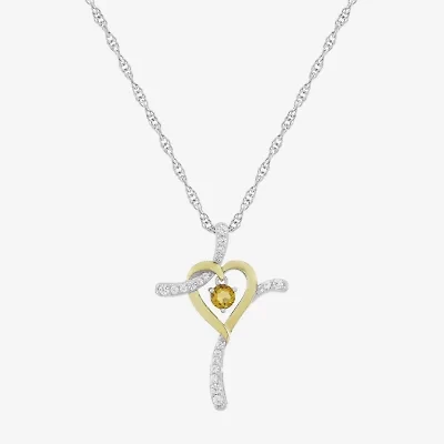 Religious Jewelry Limited Quantities! Womens Genuine Yellow Citrine 14K Gold Over Silver Sterling Silver Cross 20 Inch Pendant Necklace