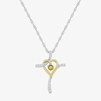 Religious Jewelry Limited Quantities! Womens Genuine Yellow Citrine 14K Gold Over Silver Sterling Silver Cross 20 Inch Pendant Necklace