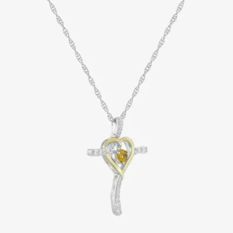 Religious Jewelry Limited Quantities! Womens Genuine Yellow Citrine 14K Gold Over Silver Sterling Silver Cross 20 Inch Pendant Necklace