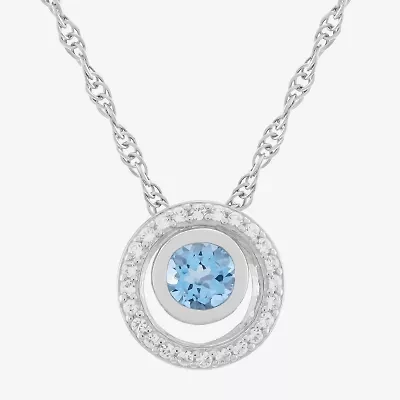 Limited Quantities! Womens Genuine Blue Topaz Sterling Silver Round 18 Inch Pendant Necklace
