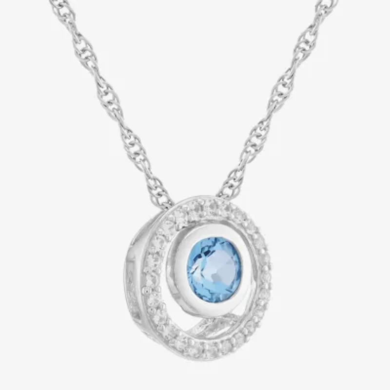 Limited Quantities! Womens Genuine Blue Topaz Sterling Silver Round 18 Inch Pendant Necklace