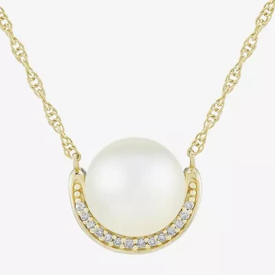 Limited Quantities! Womens Diamond Accent Genuine White Cultured Freshwater Pearl 14K Gold Over Silver 20 Inch Pendant Necklace