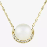 Limited Quantities! Womens Diamond Accent Genuine White Cultured Freshwater Pearl 14K Gold Over Silver 20 Inch Pendant Necklace