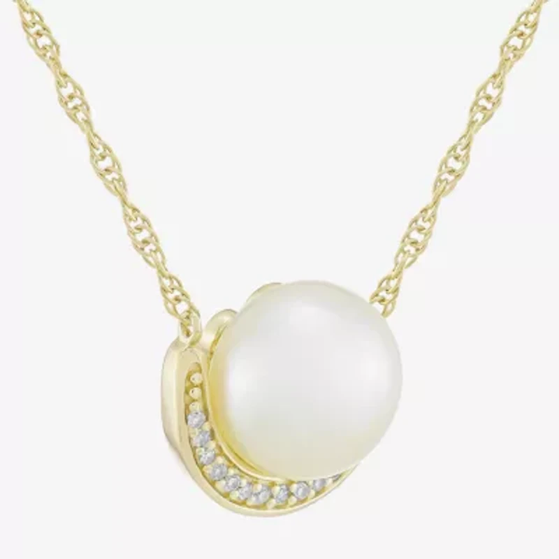 Limited Quantities! Womens Diamond Accent Genuine White Cultured Freshwater Pearl 14K Gold Over Silver 20 Inch Pendant Necklace
