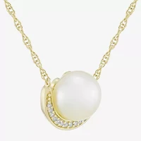 Limited Quantities! Womens Diamond Accent Genuine White Cultured Freshwater Pearl 14K Gold Over Silver 20 Inch Pendant Necklace