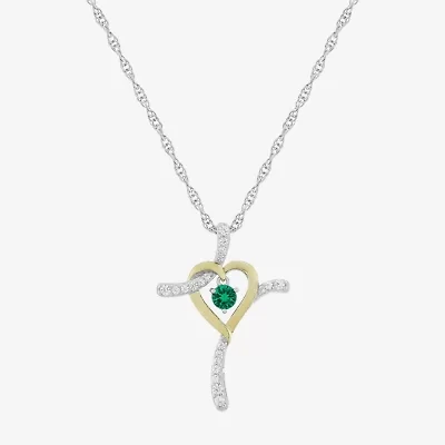 Religious Jewelry Limited Quantities! Womens Lab Created Green Emerald 14K Gold Over Silver Sterling Silver Cross 20 Inch Pendant Necklace