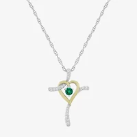 Religious Jewelry Limited Quantities! Womens Lab Created Green Emerald 14K Gold Over Silver Sterling Silver Cross 20 Inch Pendant Necklace
