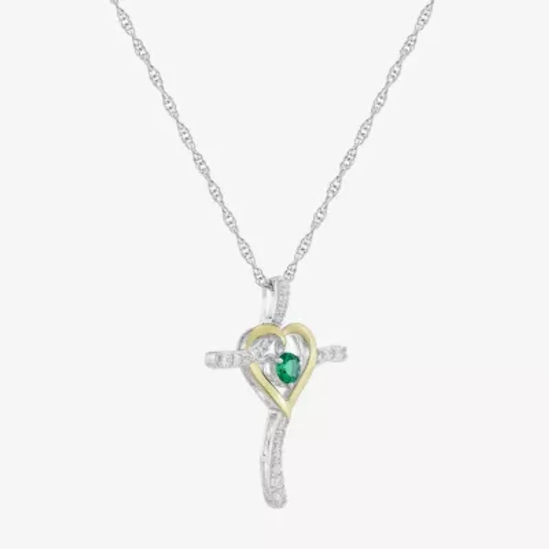 Religious Jewelry Limited Quantities! Womens Lab Created Green Emerald 14K Gold Over Silver Sterling Silver Cross 20 Inch Pendant Necklace