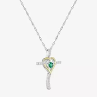 Religious Jewelry Limited Quantities! Womens Lab Created Green Emerald 14K Gold Over Silver Sterling Silver Cross 20 Inch Pendant Necklace