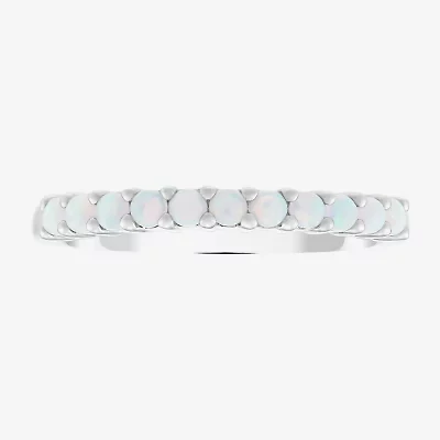 Limited Quantities! Womens Lab Created White Opal Sterling Silver Stackable Ring