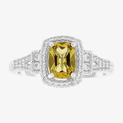 Limited Quantities! Womens Genuine Yellow Citrine Sterling Silver Halo Side Stone Cocktail Ring