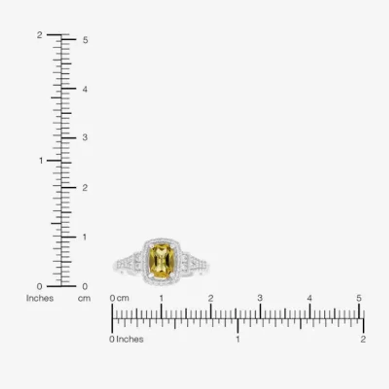 Limited Quantities! Womens Genuine Yellow Citrine Sterling Silver Halo Side Stone Cocktail Ring