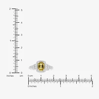 Limited Quantities! Womens Genuine Yellow Citrine Sterling Silver Halo Side Stone Cocktail Ring