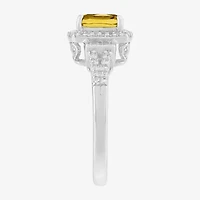 Limited Quantities! Womens Genuine Yellow Citrine Sterling Silver Halo Side Stone Cocktail Ring