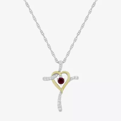 Religious Jewelry Limited Quantities! Womens Lab Created Red Ruby 14K Gold Over Silver Sterling Silver Cross 20 Inch Pendant Necklace