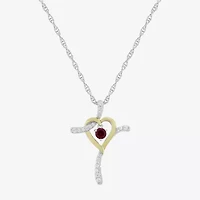 Religious Jewelry Limited Quantities! Womens Lab Created Red Ruby 14K Gold Over Silver Sterling Silver Cross 20 Inch Pendant Necklace