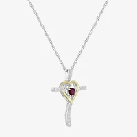 Religious Jewelry Limited Quantities! Womens Lab Created Red Ruby 14K Gold Over Silver Sterling Silver Cross 20 Inch Pendant Necklace
