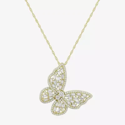 Limited Quantities! Womens Lab Created White Sapphire 14K Gold Over Silver Butterfly 18 Inch Pendant Necklace