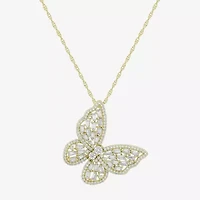Limited Quantities! Womens Lab Created White Sapphire 14K Gold Over Silver Butterfly 18 Inch Pendant Necklace