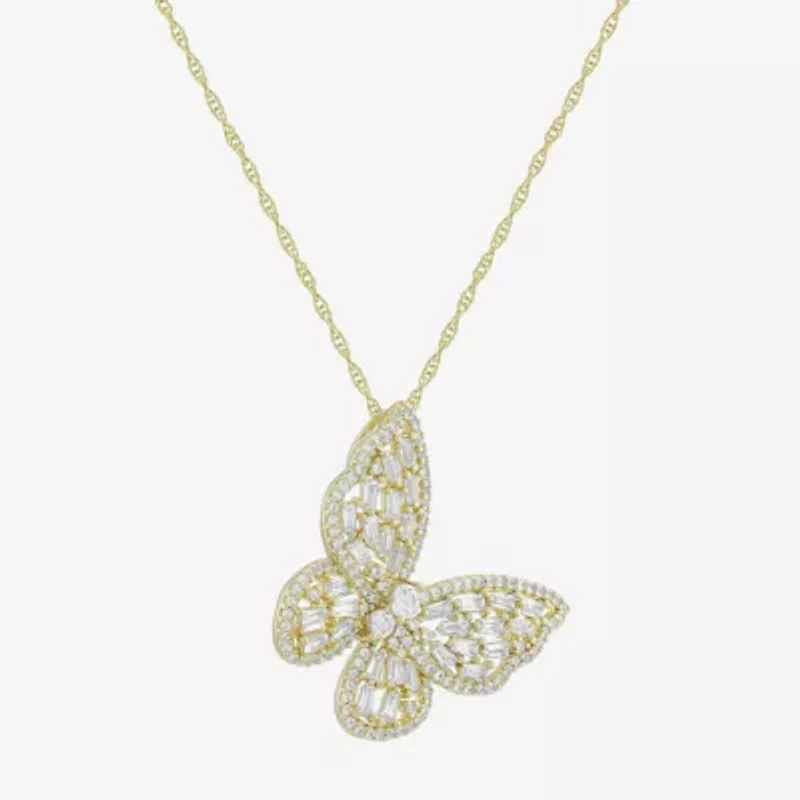 Limited Quantities! Womens Lab Created White Sapphire 14K Gold Over Silver Butterfly 18 Inch Pendant Necklace