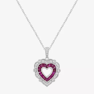 Limited Quantities! Womens Lab Created Red Ruby Sterling Silver Heart 18 Inch Pendant Necklace