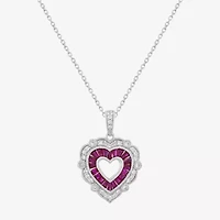 Limited Quantities! Womens Lab Created Red Ruby Sterling Silver Heart 18 Inch Pendant Necklace