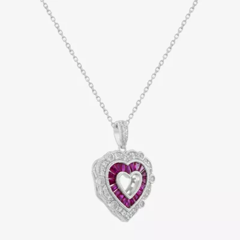 Limited Quantities! Womens Lab Created Red Ruby Sterling Silver Heart 18 Inch Pendant Necklace